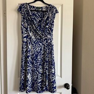 Lauren Ralph Lauren Blue and White Midi Sundress Size 12